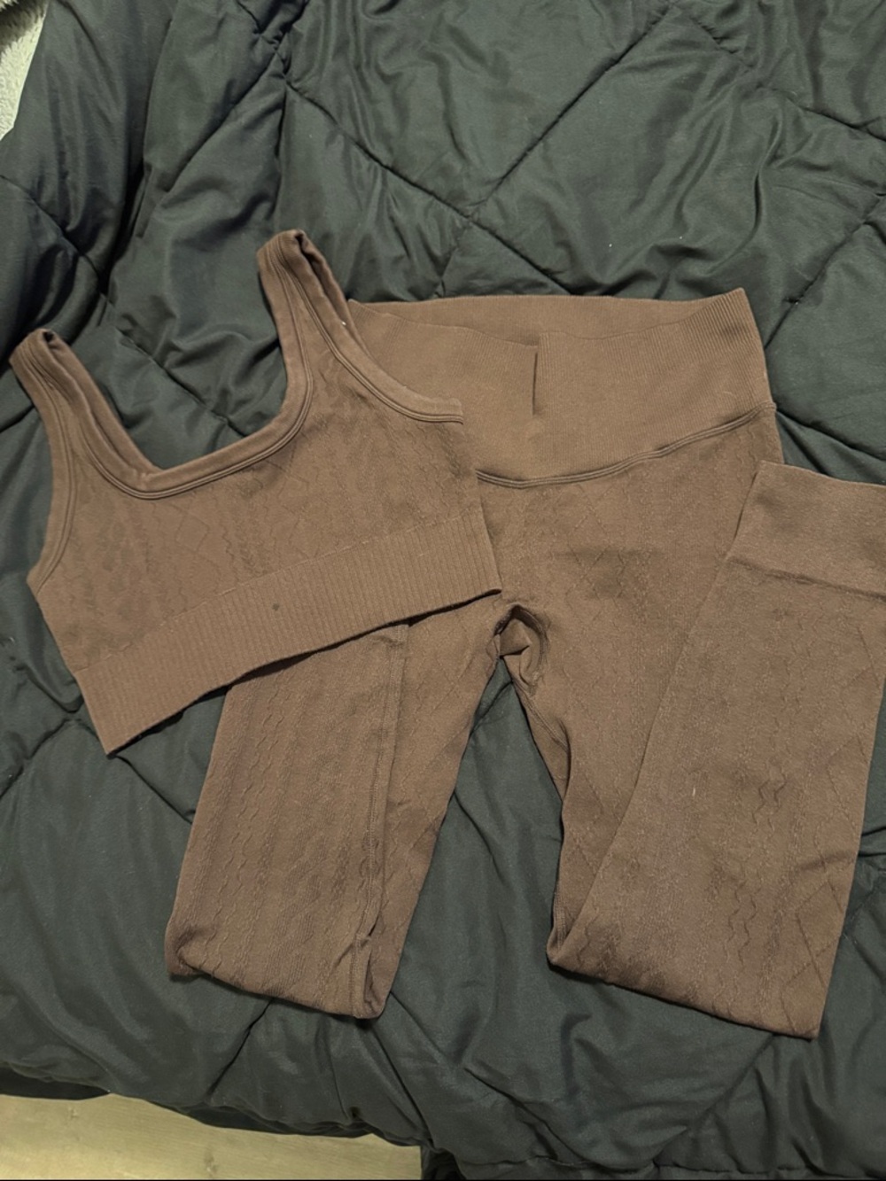 Seamless High-Waist Leggings with Matching Crop Tank - Brown